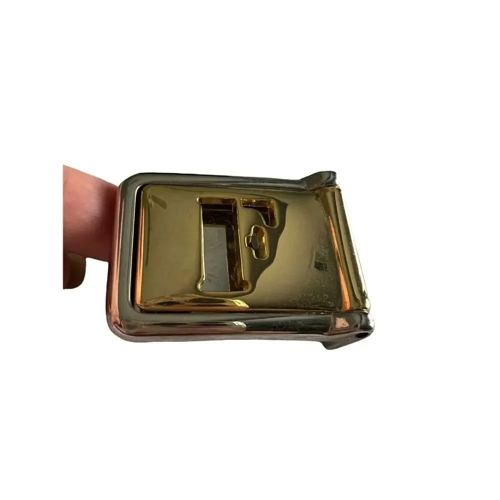 Vintage Two Tone Initial F Belt Buckle Monogram Pat Pending Italy Retro 80s